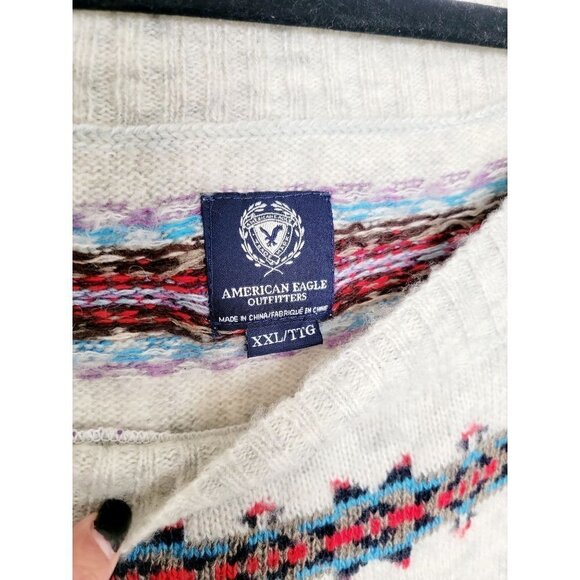 American Eagle Outfitters Aztec Boho Print Lagenlook Wool Blend Sweater Size 2XL - Picture 4 of 7